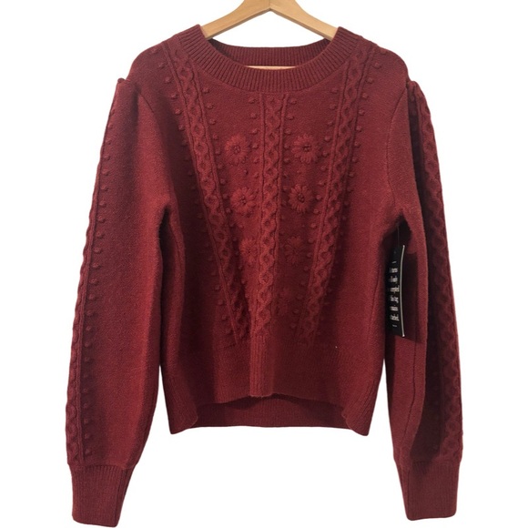 Hyacinth House Frankie Embroidered Floral Sweater in Merlot Size XL - Picture 5 of 14